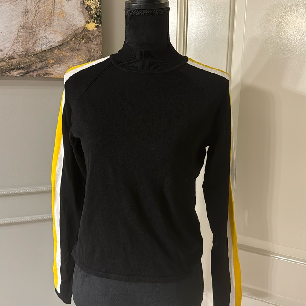 H&M Black sweater with yellow and white striped on the shoulder size m